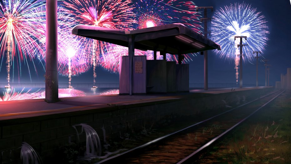 铁轨 烟花夜景 站台风景