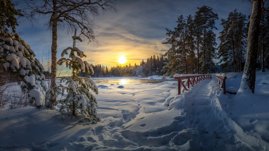 山林雪地唯美晨光风景