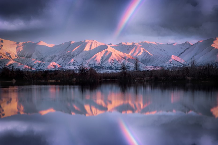 雪山湖泊 彩虹超清