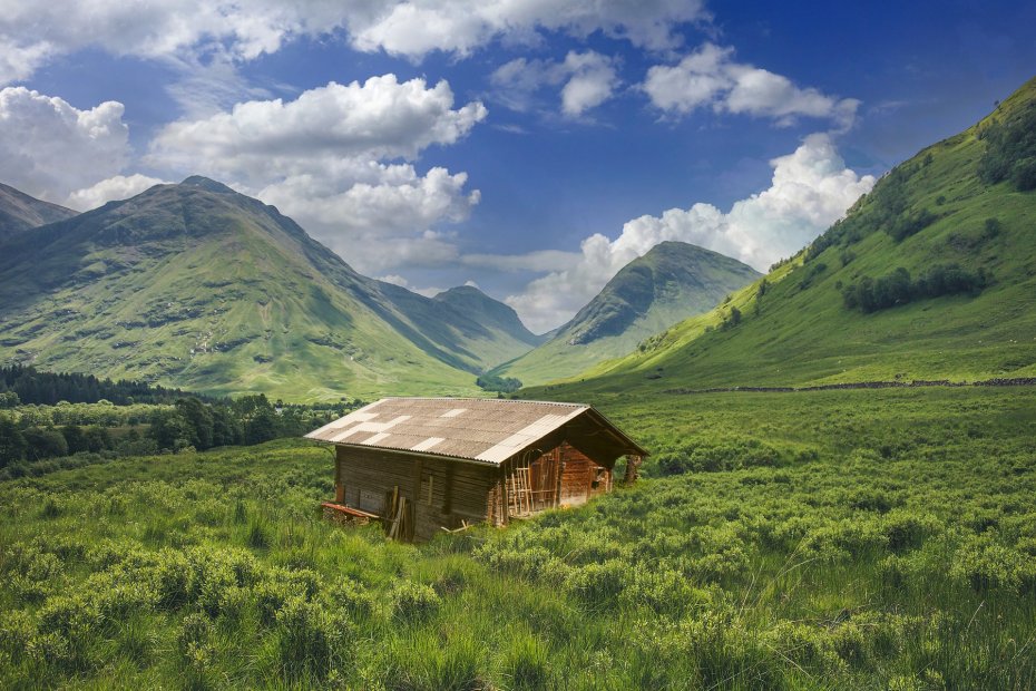 高山绿地小屋风景