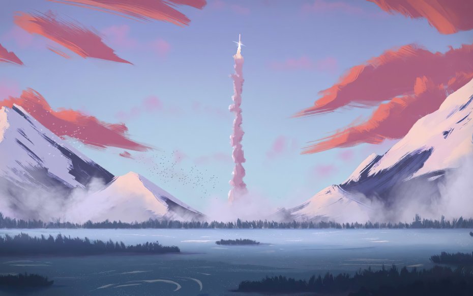 雪山 火箭升空动漫插画壁纸