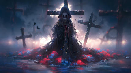 Anime Nun in Graveyard
