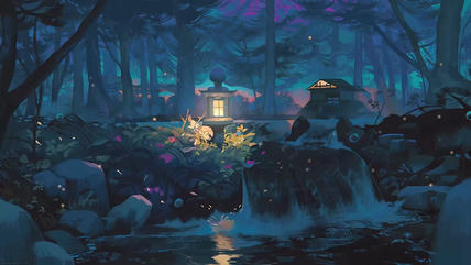 夜森林河流 动态壁纸