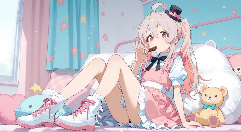 双马尾少女卧室场景动漫插画