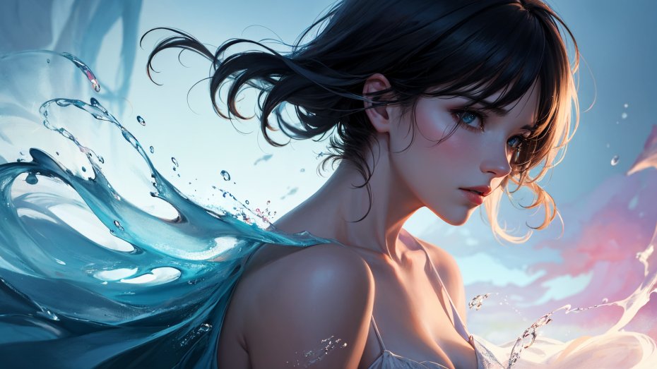 AI 短发女孩 水浪 壁纸