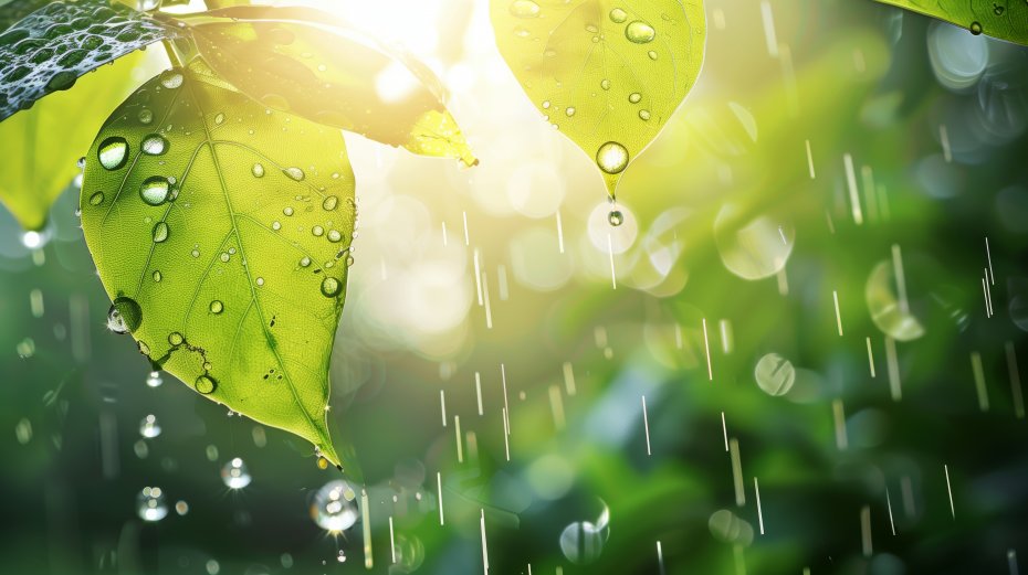AI艺术 雨 树叶 水滴 背光 电脑壁纸