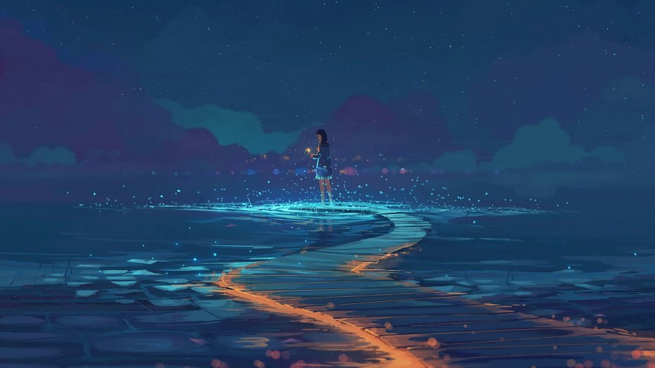 蓝裙白发动漫女神壁纸