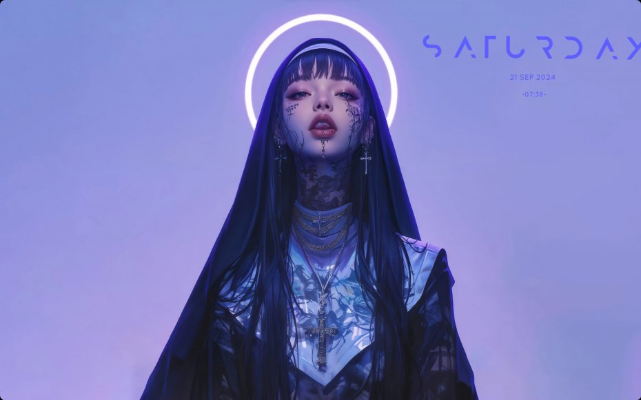 赛博朋克风修女造型人物插画壁纸