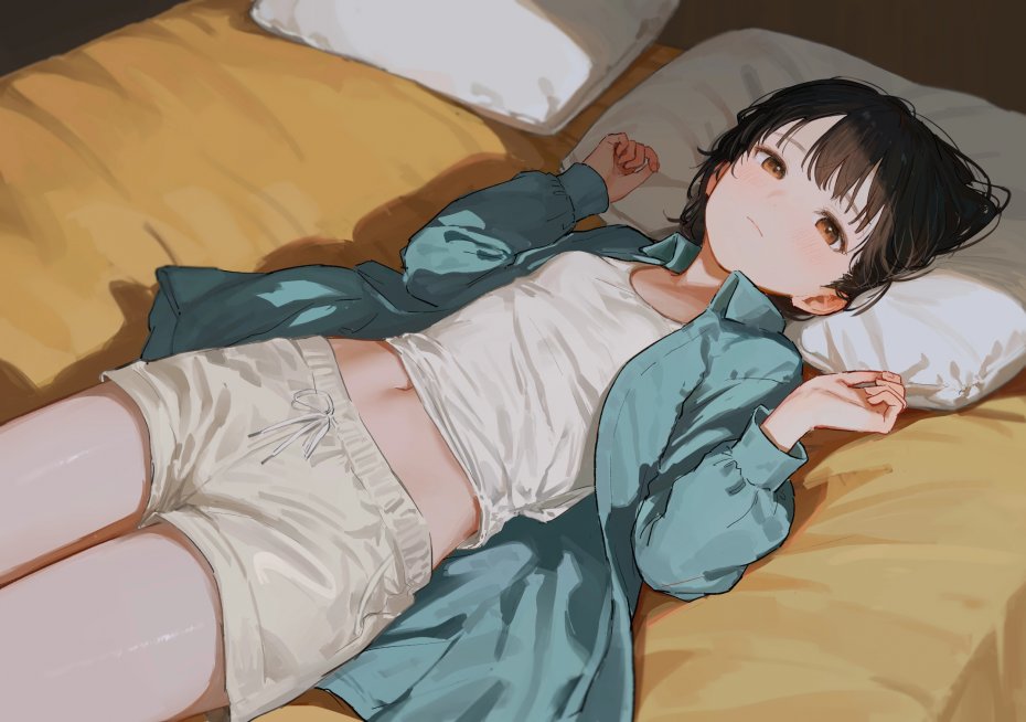 短发少女居家休闲装插画壁纸