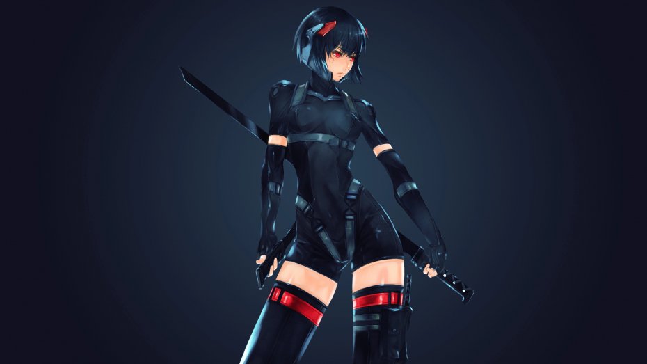 斩赤红之瞳 黑衣短发持剑少女插画壁纸