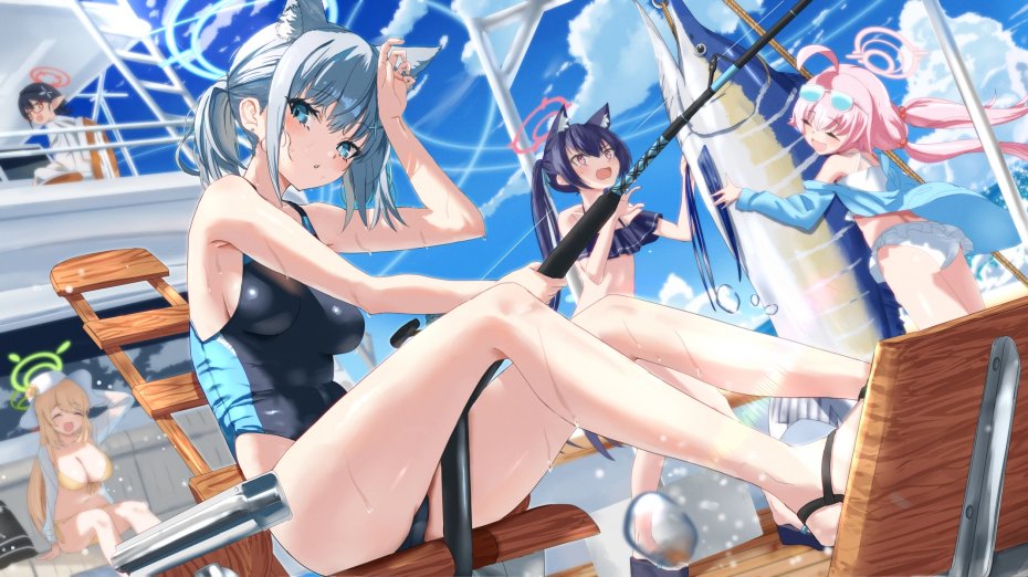 猫耳少女海上垂钓动漫壁纸