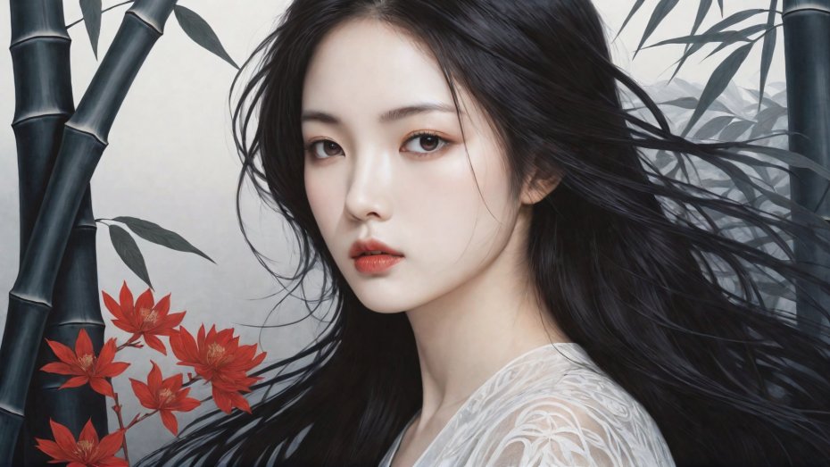 长发女孩 竹 古风写真壁纸