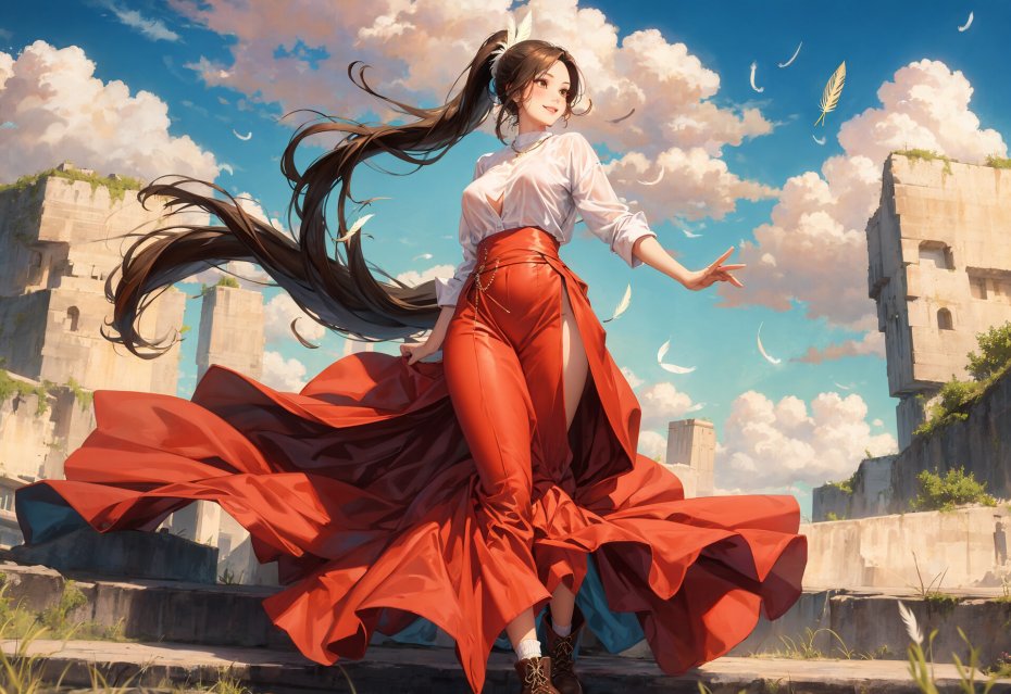 长发女孩浪漫羽毛二次元壁纸