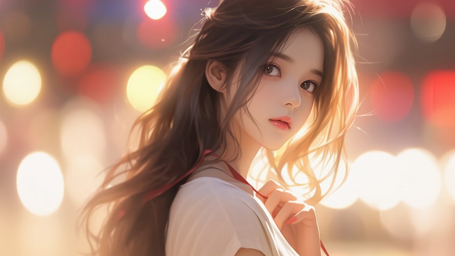 长发 可爱 动漫 美女 回眸 壁纸