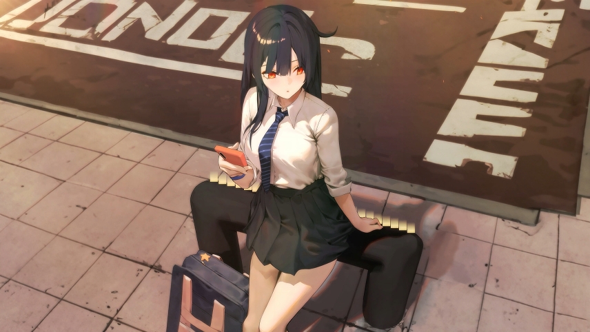 等公交车的少女