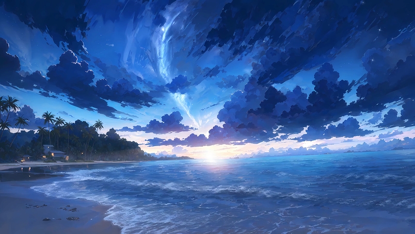 海滩上的暮光之城海浪动态壁纸