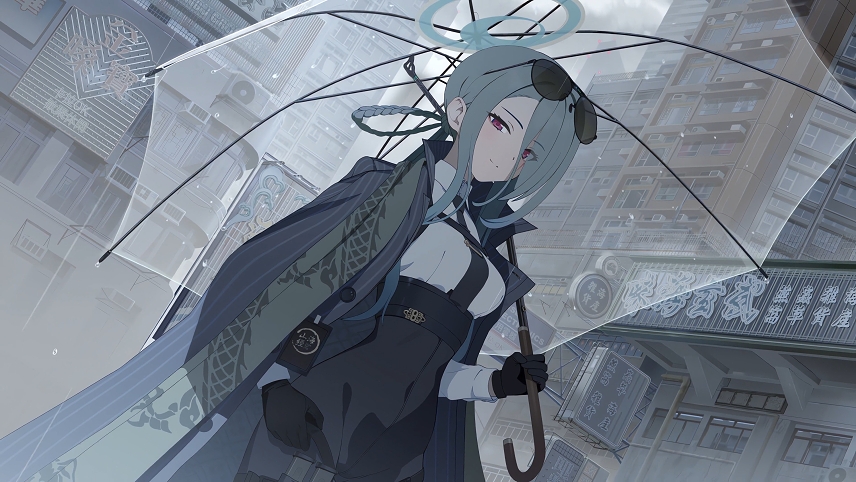 近卫美奈 Rainy Day In The City 蓝色档案动态壁纸