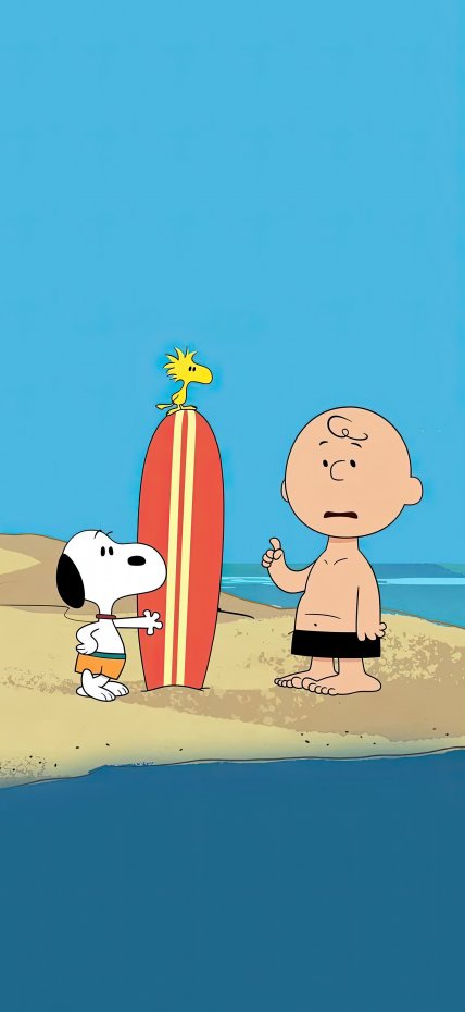 《花生漫画》史努比与查理・布朗海滩冲浪插画