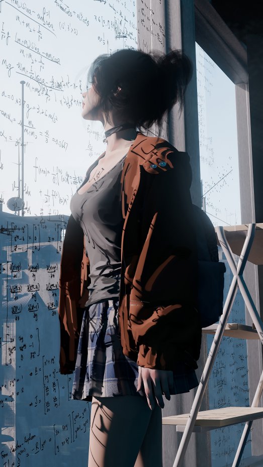 wolp 原创数学公式背景下的酷飒女孩插画壁纸