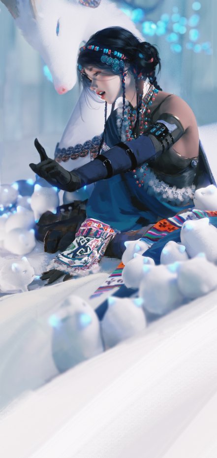 wolp 手绘原创民族风少女与奇幻生物唯美风手机壁纸