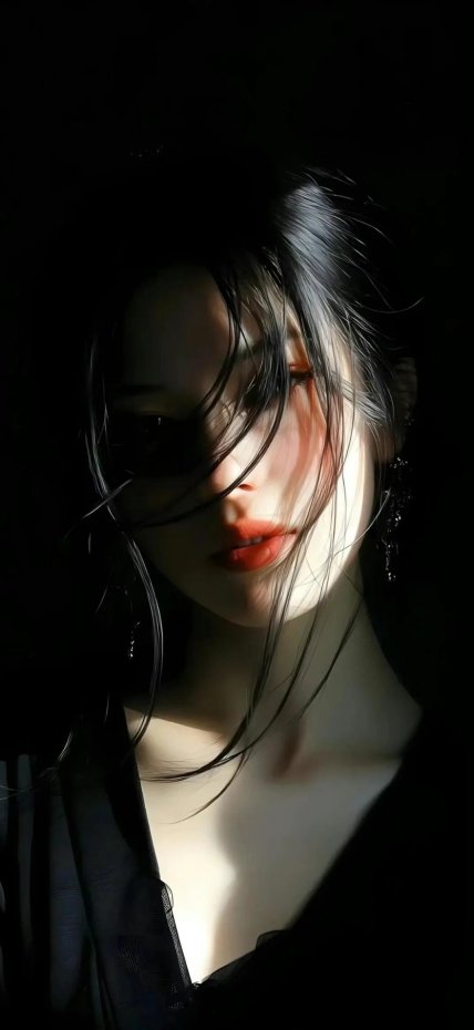 暗背景下的光影少女插画