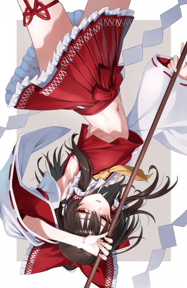 博丽灵梦倒吊持棍酷炫风手机壁纸