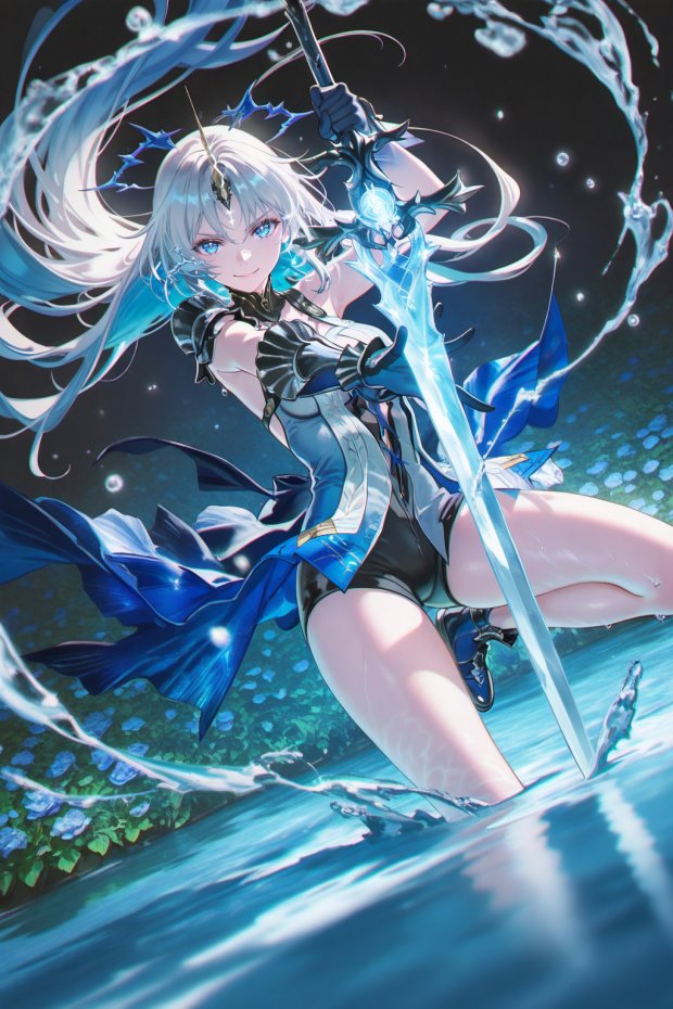 持剑银发二次元少女战斗风手机壁纸