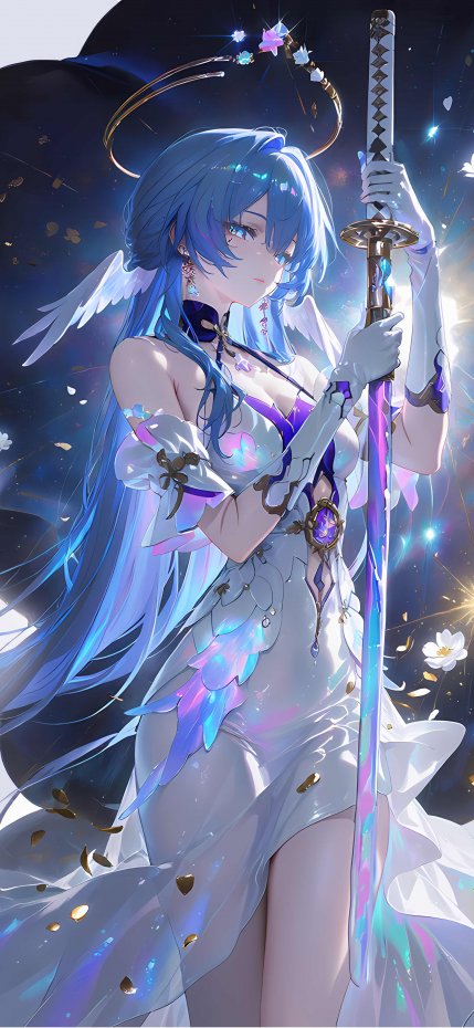 持剑蓝发二次元少女梦幻风手机壁纸