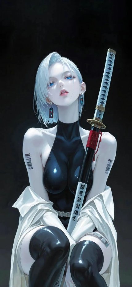 持武士刀银发二次元少女酷炫风手机壁纸