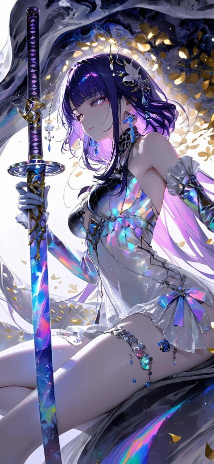 持剑紫发二次元少女梦幻风手机壁纸