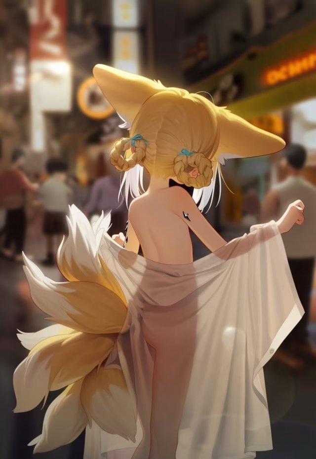 都市背景下的狐耳少女动漫插画