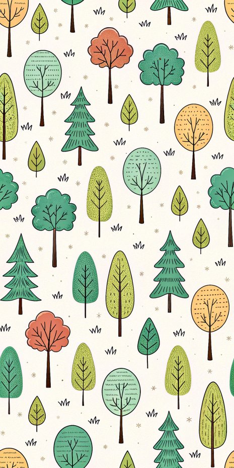 多彩树木卡通风手机壁纸
