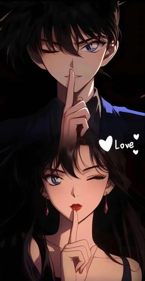 动漫柯南情侣 “嘘” 动作浪漫风手机壁纸