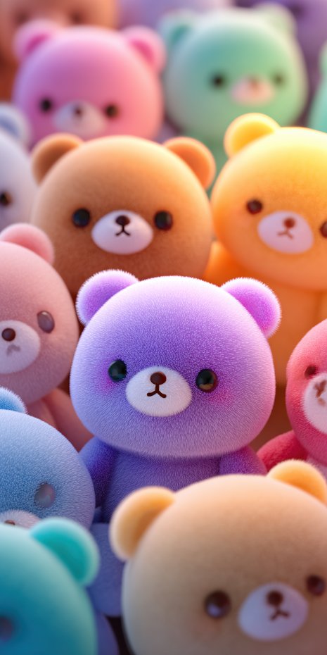 多彩小熊玩偶治愈风手机壁纸