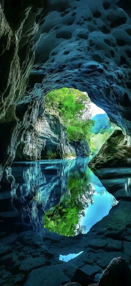 洞穴山水倒影意境风手机壁纸