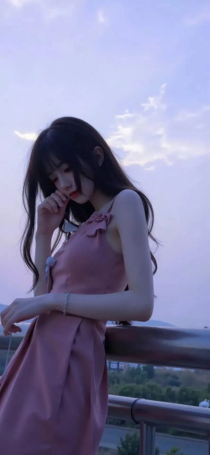粉裙少女与黄昏文艺风手机壁纸