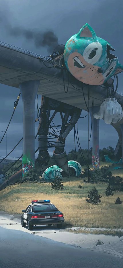 废弃卡通雕塑赛博朋克风手机壁纸