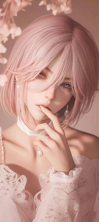 粉发蕾丝裙少女唯美风手机壁纸