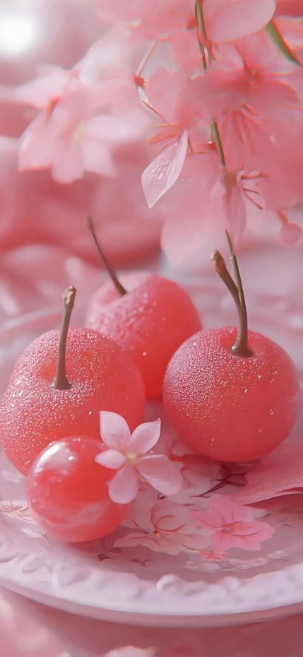 粉色系樱桃花朵清新风手机壁纸