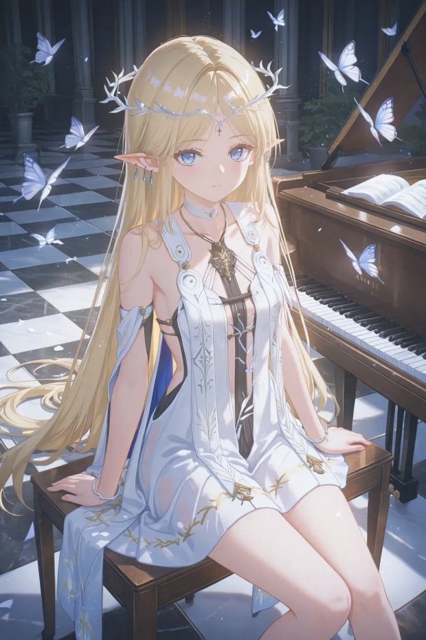 钢琴旁精灵少女优雅风手机壁纸