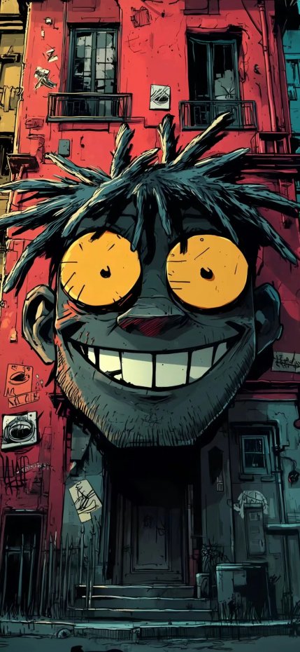 搞怪卡通人物与红色建筑创意风手机壁纸