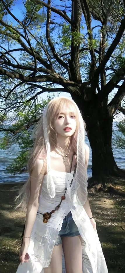 海边白裙少女清新风手机壁纸