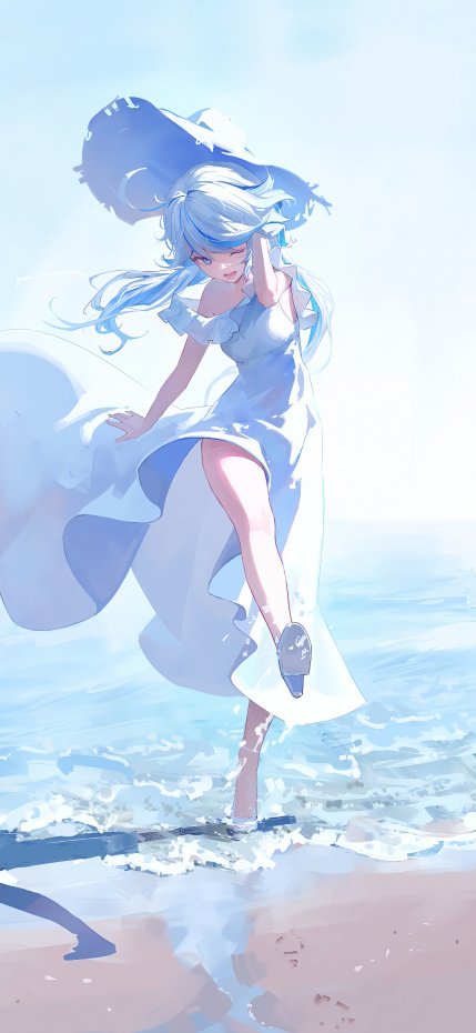 海边少女二次元清新风手机壁纸