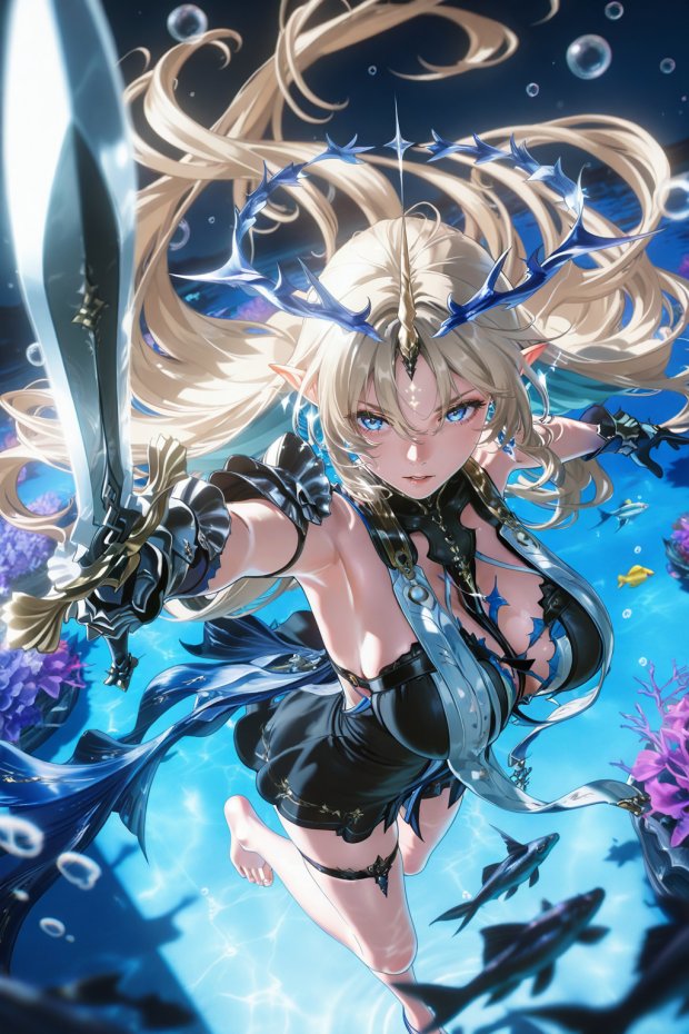 海底持剑女战士奇幻风手机壁纸