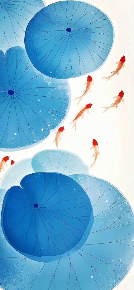 荷叶锦鲤中式水墨风手机壁纸