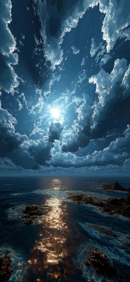 海上阳光穿透云层唯美风手机壁纸