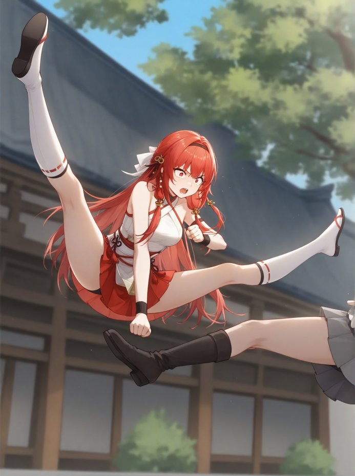 红发格斗少女二次元手机壁纸