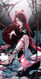 红发黑裙少女暗黑风手机壁纸