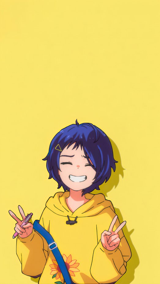 黄衣蓝发少女搞怪风手机壁纸