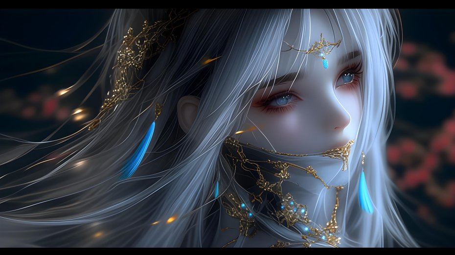 遮面金纹白发女插画壁纸